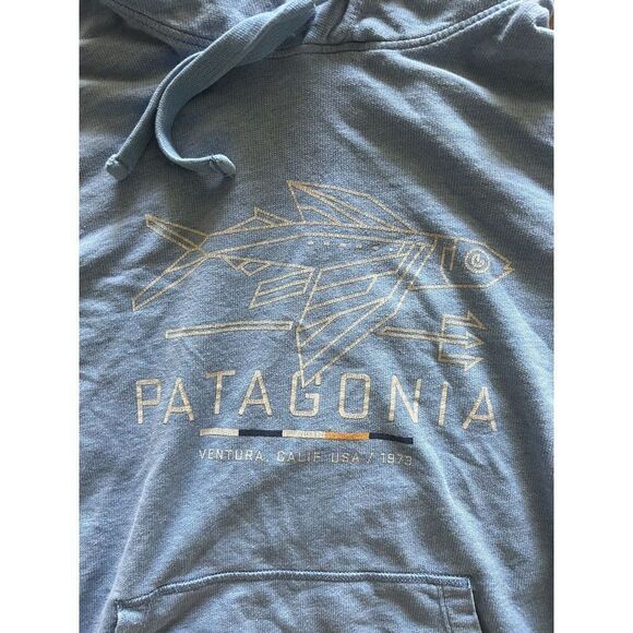 Patagonia Men's Blue Geodesic Flying Fish Lightweight Pullover Size Small Hoodie - Picture 4 of 4